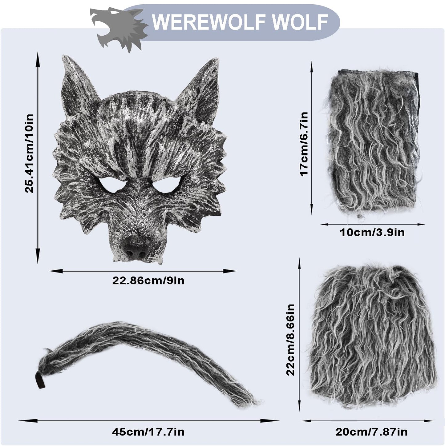 Luxtacular Werewolf Wolf Costume for Men Women Halloween Costumes Accessories Kit with Wolf Mask,Gloves,Legging,Tails for Adult,4 Pcs