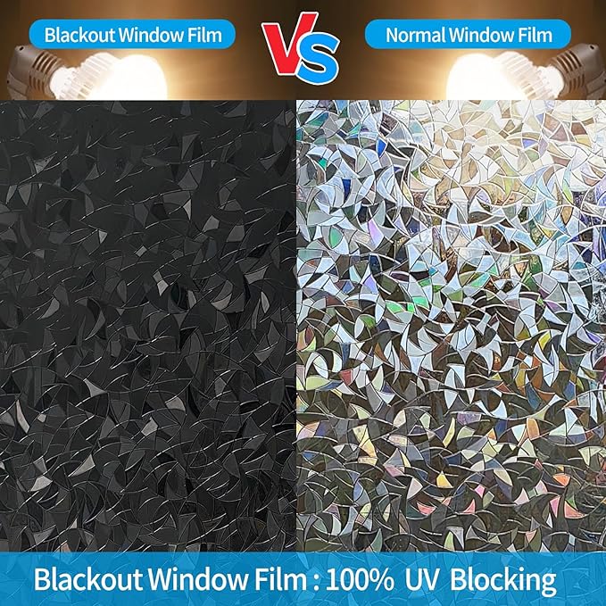 Blackout Window Film，Sun Blocking Window Privacy Cover for Glass Removable Darkening Dark Black Out Window Cover Tint Shades for Home Day Sleep Light Blocker（ Black Rainbow 23.6 x 78.7 in）
