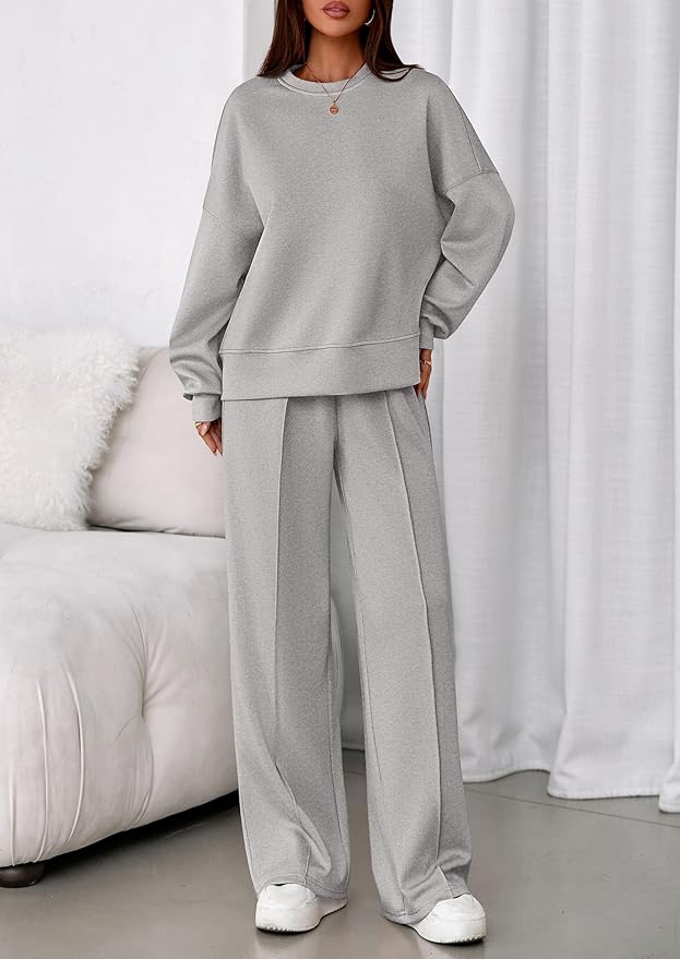 PRETTYGARDEN 2 Piece Sets For Women Fall Trendy Long Sleeve Sweatshirt Wide Leg Pants Loungewear Set Matching Sweatsuit