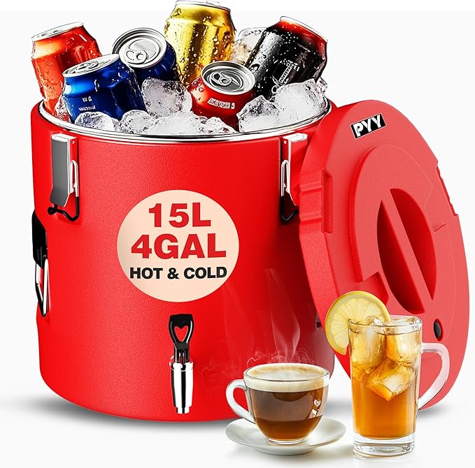 PYY Insulated Beverage Dispenser - 4 Gallon Stainless Steel Coffee Carrier with Spigot Handle, Commercial Thermal Containe...