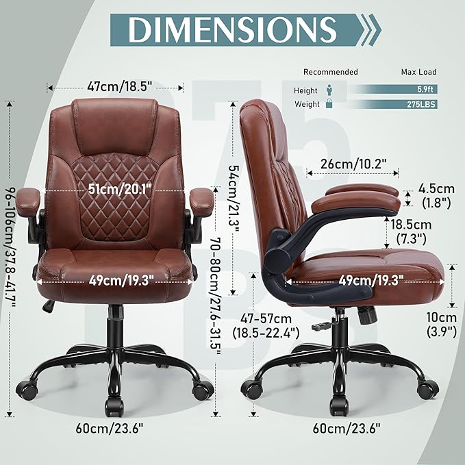 Leather Office Chair, PU Home Computer Desk Chairs with Ergonomic Back Support, 360°Swivel Free, Small Gaming Chair with Wheels and Adjustable Armrests, for Short People Use