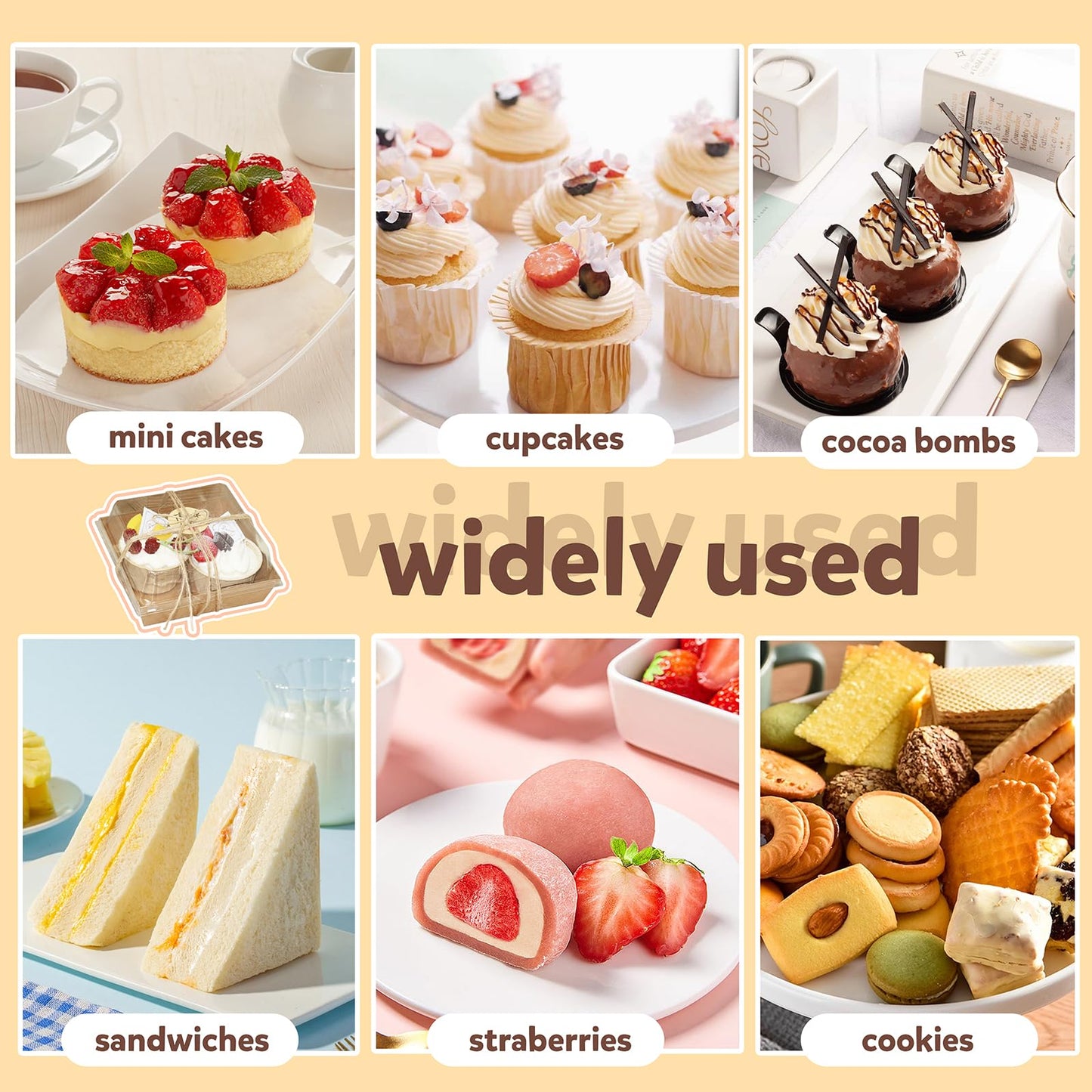 WIKDAY 50 Pack Charcuterie Boxes with Clear Lids, Small Dessert Bakery Boxes, Disposable To Go Food Containers for Cake Slice, Cookies, Sandwich, Brown