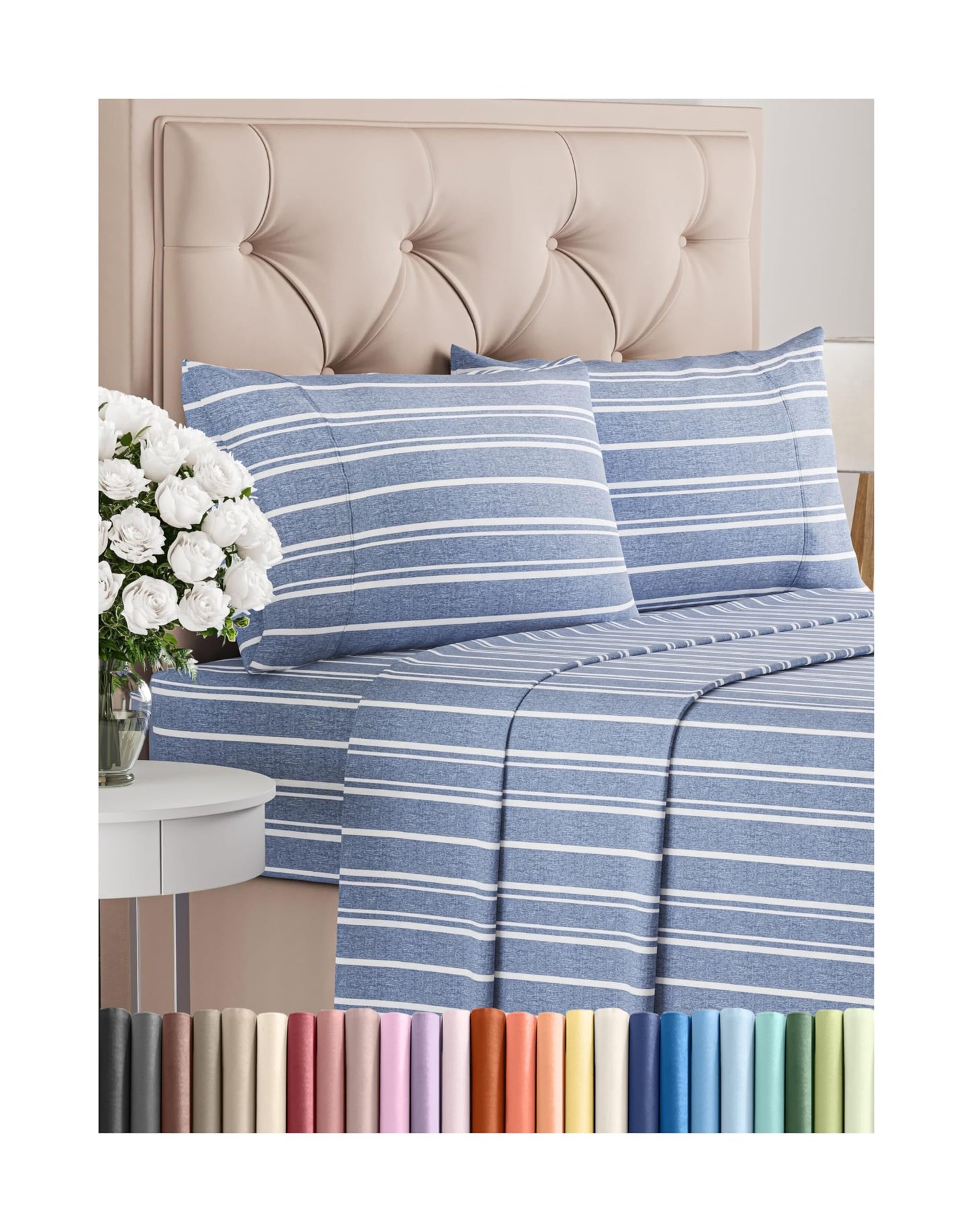Full Size 4 Piece Sheet Set - Comfy Breathable & Cooling Bed Sheets Set - Hotel Luxury Bedding for Women, Men, Kids, Teens, Boys & Girls - Deep Pockets, Soft, Wrinkle Free - Oeko-Tex - Blue Stripes 3