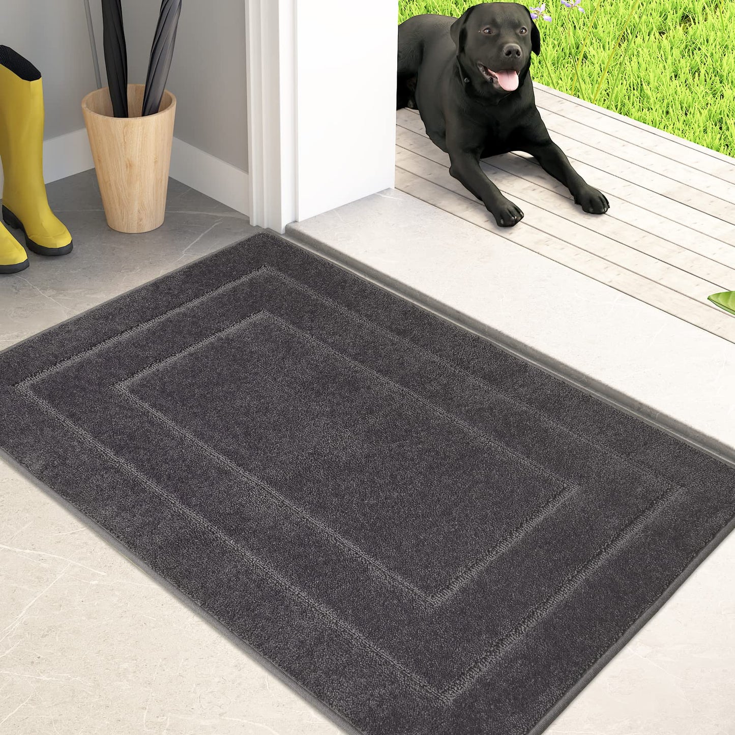 PURRUGS Dirt Trapper Door Mat 20in x 31.5in, Non-Slip/Skid Machine Washable Entryway Rug, Dog Doormat, Super Absorbent Welcome Mat for Muddy Wet Shoes and Paws, Grey