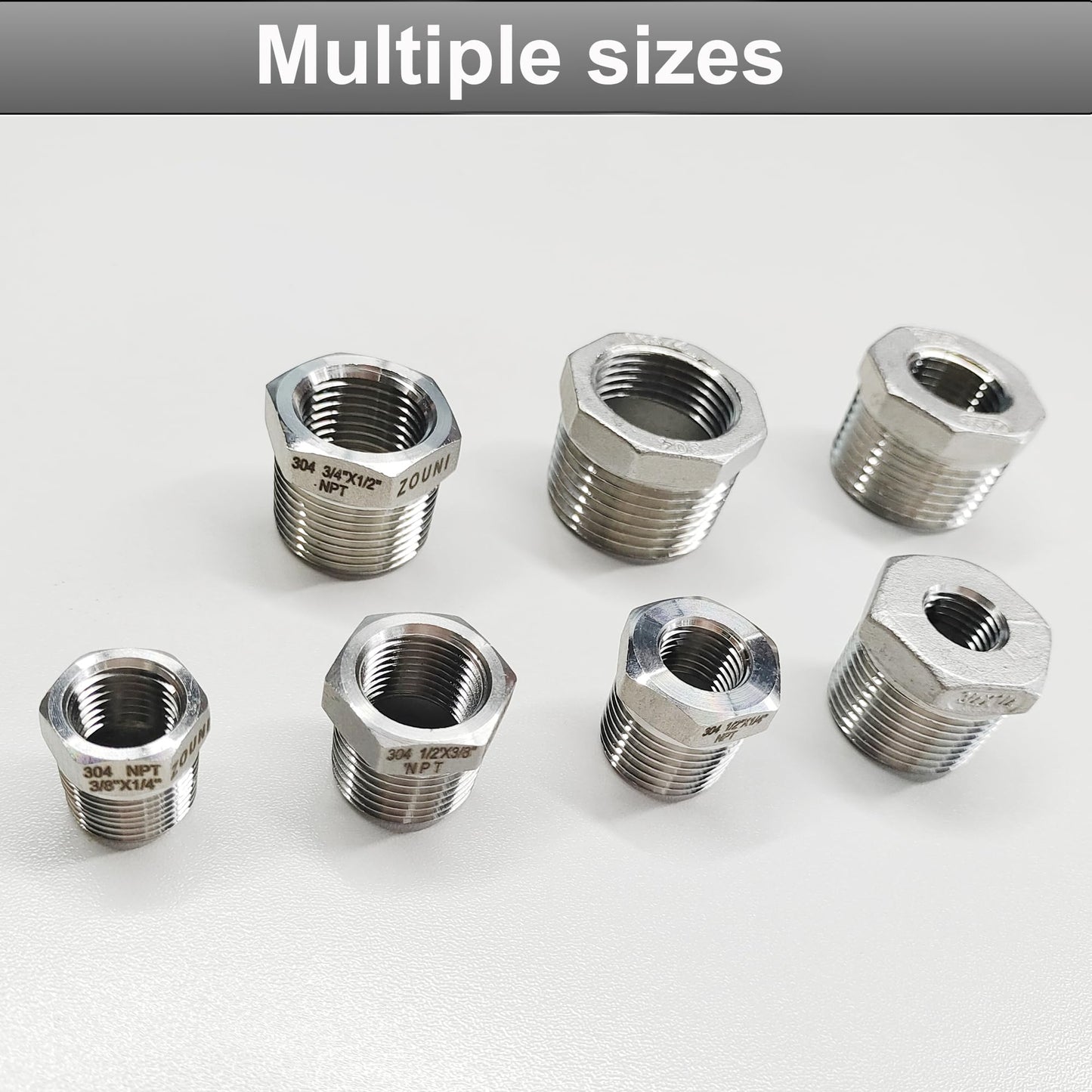 2 Pcs Reducer Hex Bushing, 304 Stainless Steel 1" Male NPT to 3/4" Female NPT（ 1"MNPT - 3/4"FNPT） Pipe Fitting Hex Bushing, Heavy Duty Pipe Fitting Reducer Adapter