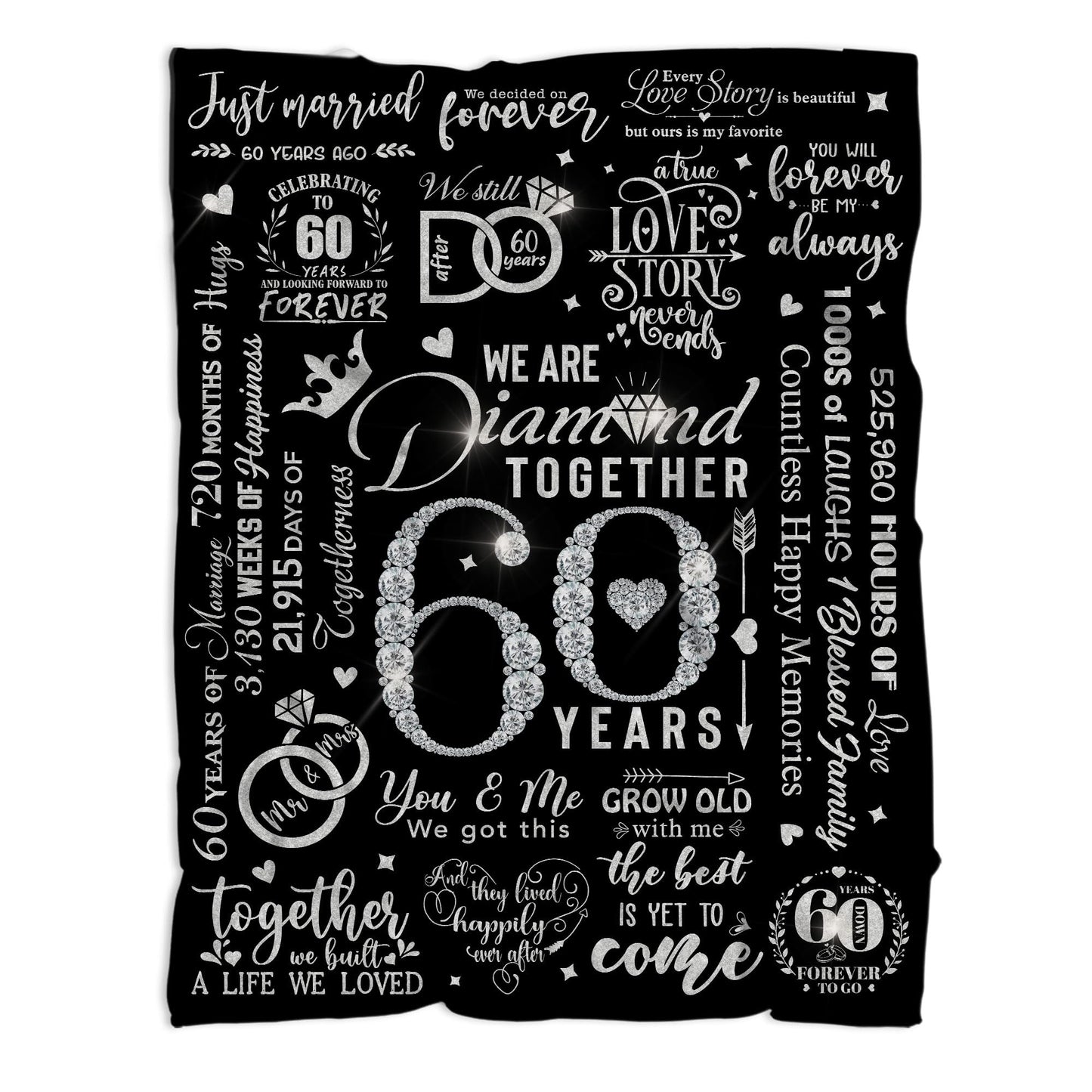 MUCHNEE 60th Anniversary Blankets for Parents Grandparents, Gift for 60th Wedding Anniversary Party, 60 Diamond Years Wedding for Dad Mom, 60 Years of Marriage Throw Blanket 60"x50"