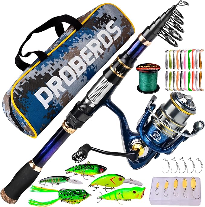 Fishing Rod and Reel Combo - Telescopic Fishing Poles and Spinning Reels Combos - Carbon Fiber Fishing Pole with 2500 Fish...