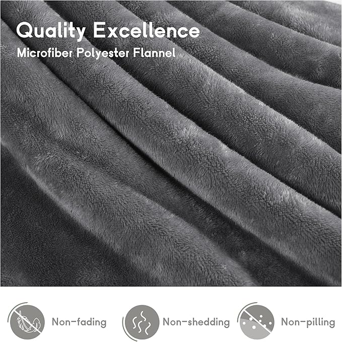 Heated Blanket Electric Throw Size 50''x60'' with 9 Heating Levels, 3 Hour Auto Shut Off, Machine Washable, Flannel & Sherpa Double-Sided Soft Warming Blanket for Couch, Bed, Office - Light Grey