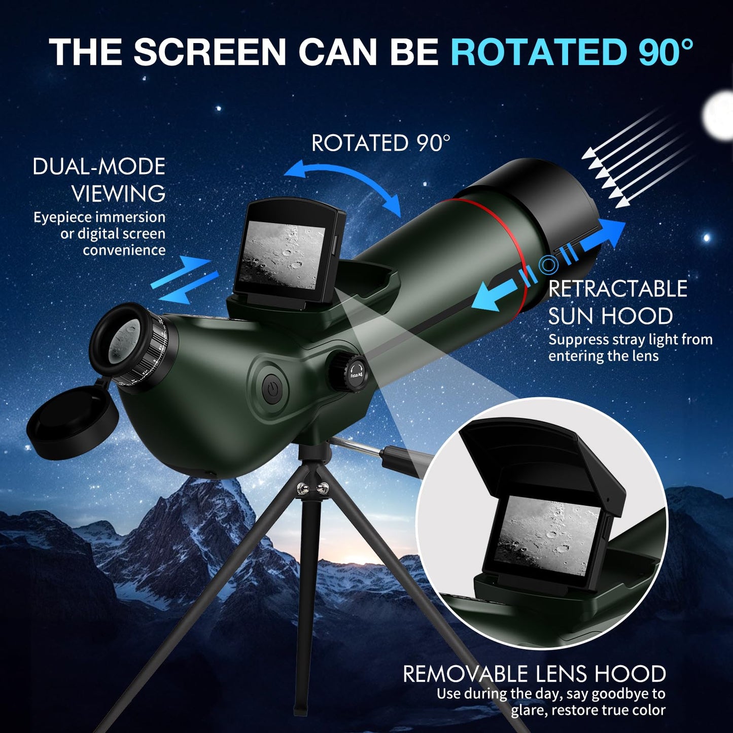 Smart Telescope with Desktop Tripod,Electronic Telescopes with 4K Astrophotography Camera,78mm Large Objective Lens, Portable Refractor Telescope Bird Watching, Wildlife Viewinghun
