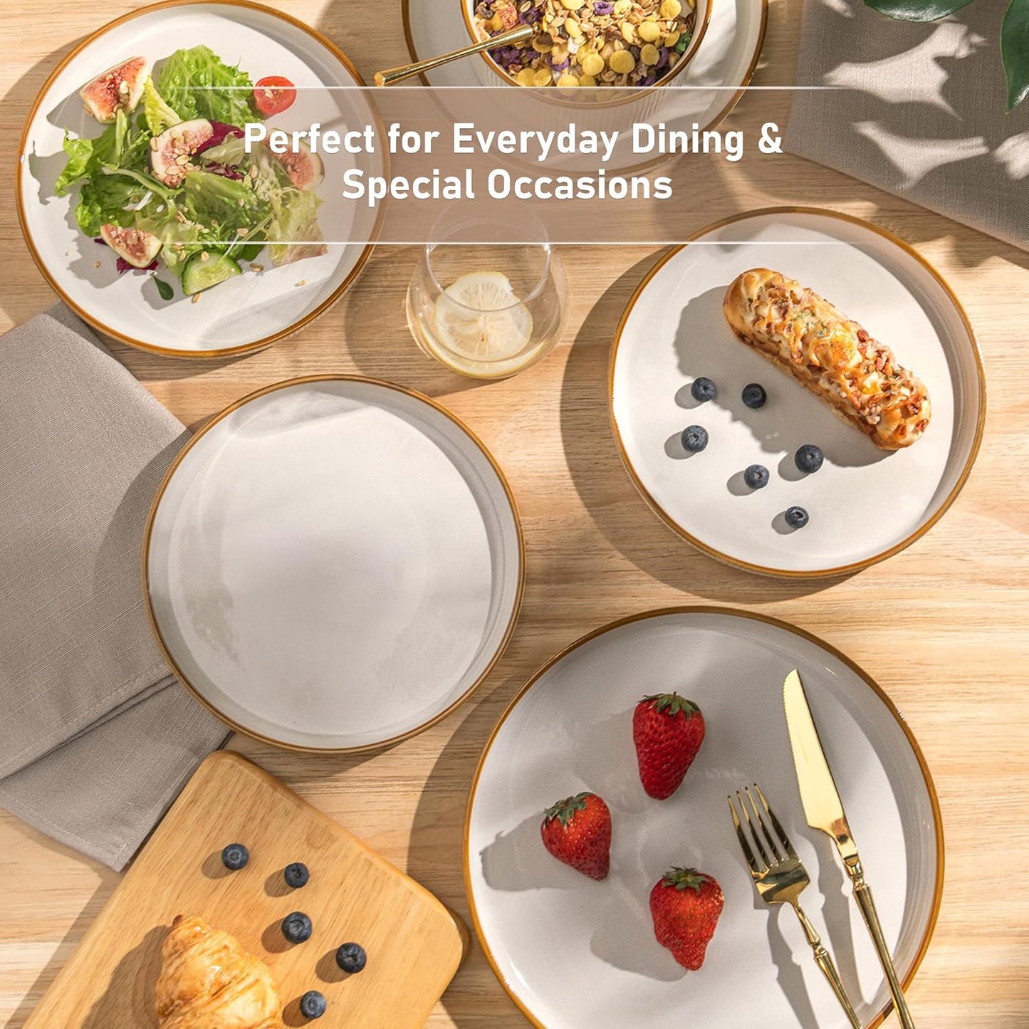GBHOME Stoneware Dinnerware Sets for 4,Round Reactive Glaze Ceramic Plates and Bowls Set,Highly Scratch Resistant | Dishwasher & Microwave Safe Dishes Set,Service for 4(12Pcs)
