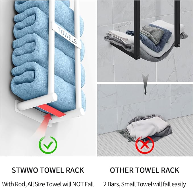 Towel Racks for Bathroom, 22inch Towel Storage for Small Bathroom Wall Can Holds 4 Large Rolled Bath Towels, White
