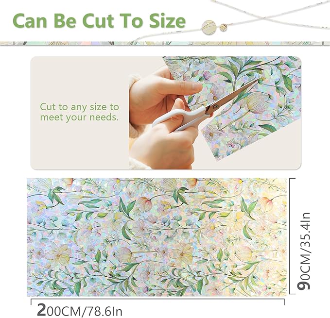 FINNEZ Window Privacy Film Stain Glass Film Flowers Rainbow Window Film Window Clings Non-Adhesive Reusable Decorative for Home（Forest Rainbow，35.4 Inch x 6.5 Feet）