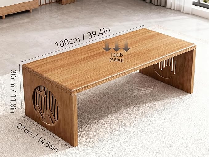 Ekjkldo Folding Coffee Table, Foldable Japanese Floor Table No Assembly, Low Coffee Table for Sitting On The Floor, Small Coffee Tables for Living Room Meditation Tea Room Tatami Dining 39.4 Inch