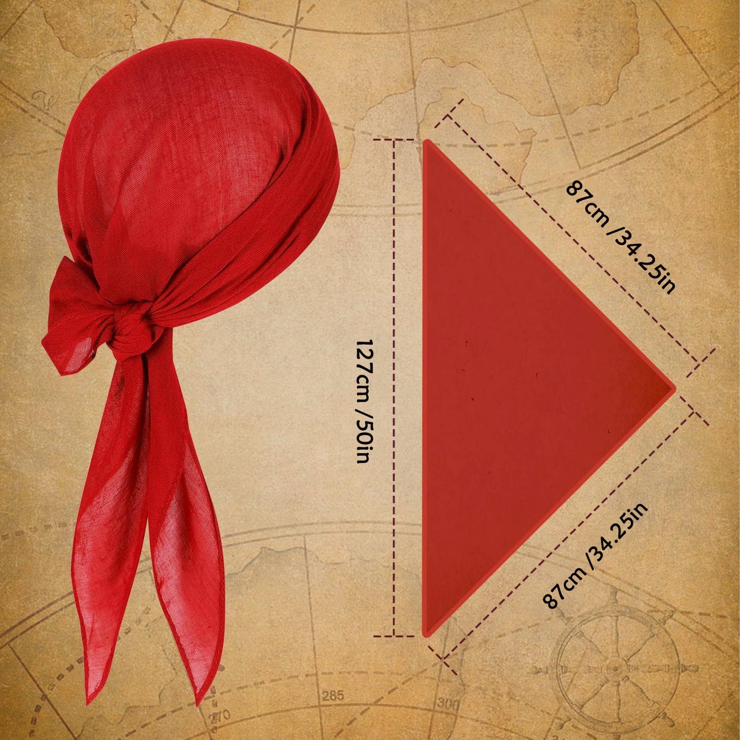 Vimilove 2 PCS Men Pirate Costume Accessories Set Women Pirate Hat Halloween Pirate Head Scarf Pirate Sash Belt Renaissance Accessories Cosplay (Red)