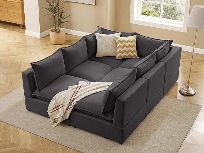 VANOMi Modular Sectional Sofa, Fully Modular Convertible Sleeper Sectional Couch with Reversible Chaise, 6 Seater for Living Room
