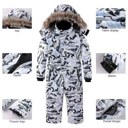 OHSNMAKSL Kid's Snowsuits Boys Ski Suits Jackets Girls Waterproof Coats Jumpsuits Winter Snowboarding Outdoor23HXF-Boy-Snow/White-8-9