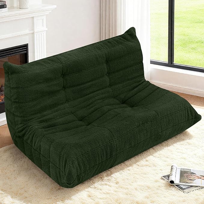 HABUTWAY Bean Bag Chairs Fireside Lazy Floor Sofa, Soft Teddy Fleece 2 Seater Sofa with High-Resilience Foam Filling，Beanbag for Living Room, Bedroom, Office (Green Teddy)