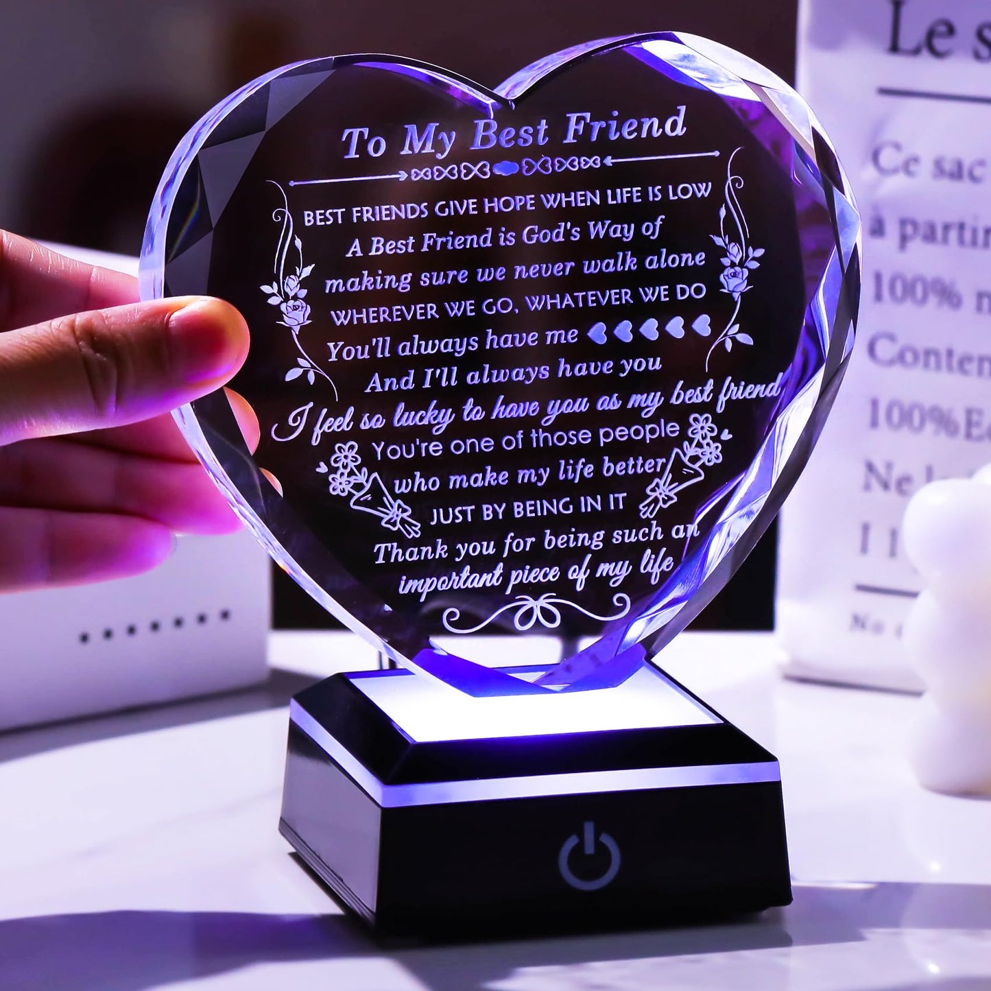 Arikyrist Best Friend Birthday Gifts with Colorful LED Base Crystal to My Best Friend Heart Gifts Friendship Gift for Women for Christmas Female Friend Gift Ideas BFF Gift for Her, Bestie Gifts