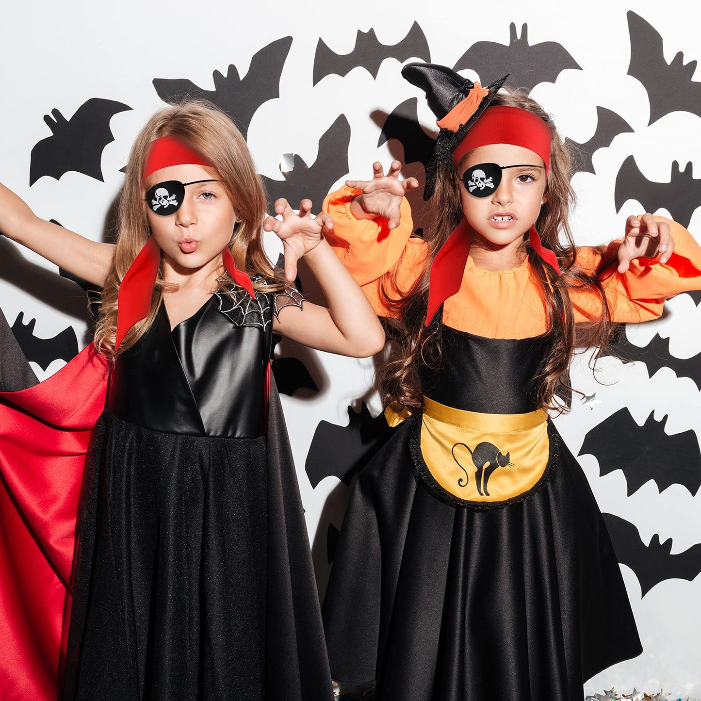 Frienda 6 Pcs Pirate Party Favor Supplies Include 3 Tie Headband Pirate Head Bandana 3 Eye Patches Halloween(Red)