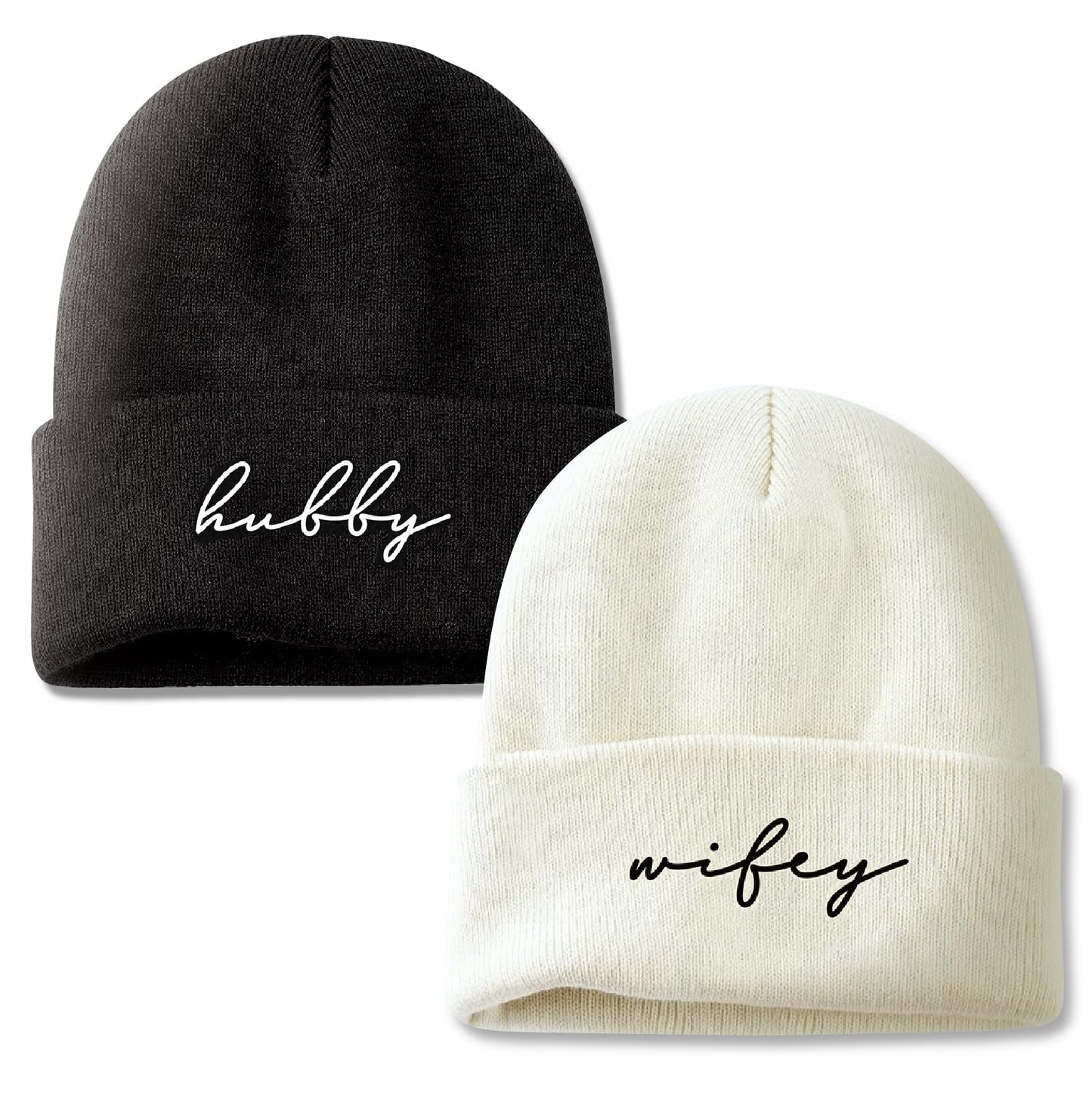 GroomBrideGifts Wedding Beanie Hat Set for Couples, Hubby & Wifey - Bridal Shower Gifts, Unique Gift for Engagement, Honeymoon, Anniversary