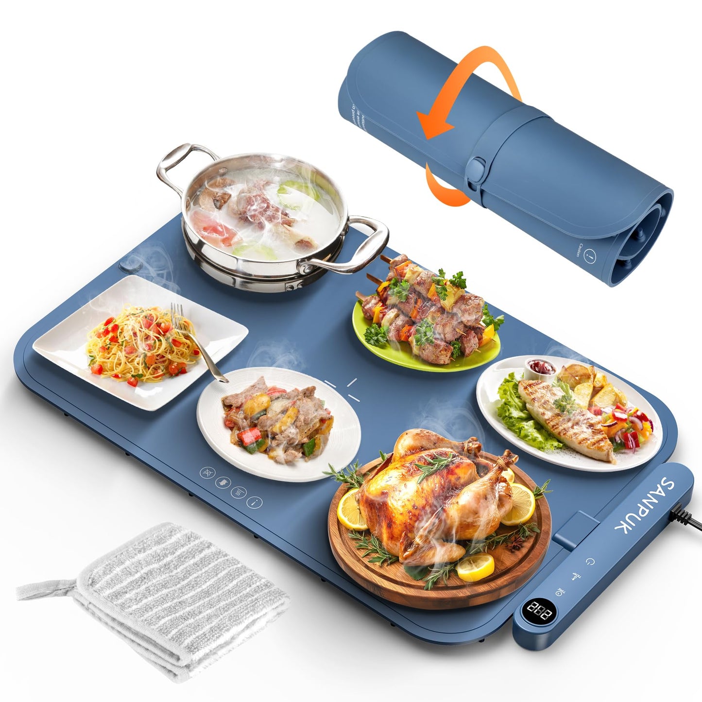 Upgrade Electric Warming Tray,Food Warming Mat,Food Heating Mat for Countertop, 6 Temperature Modes, Auto Shut-Off,Removable, Washable,for Versatile Food Warmer for Parties (Blue)