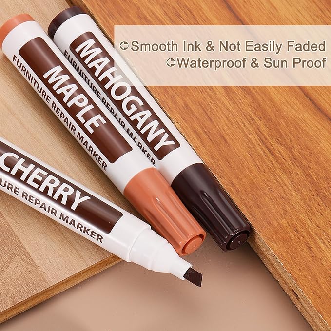 uxcell Furniture Repair Wood Markers, 2 Pcs Oak Touch Up Filler Sticks, Oil Based Paint Markers for Scratches, Wood Floors, Tables, Cabinet, Carpenters, Cover Ups