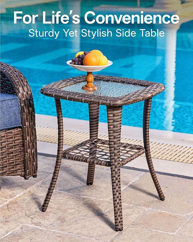 3-Piece Patio Furniture Set with 6-Inch Thick Cushions, High Back Outdoor Arm Chairs and Table, All-Weather Conversation Set for Porch, Deck, Balcony, Yard in Blue