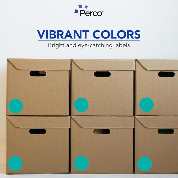 Perco Teal 3-Inch Perforated Circle Dot Sticker Labels — 10 Rolls, 5,000 Round Stickers — with Permanent Adhesive for Moving Boxes, Sale Signage, Displays, Status Messaging—Made in USA