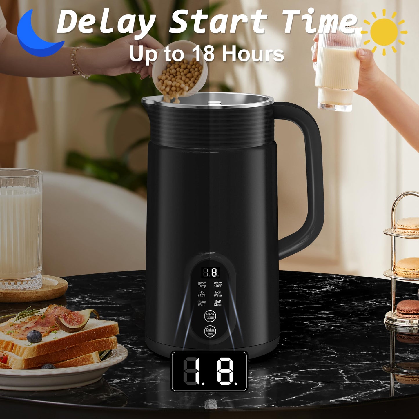 𝟲 𝗶𝗻 𝟭 Nut Milk Maker Machine, 20 oz(600ml) Homemade Almond, Soy, Oat, Plant-Based and Non-Dairy Beverages, Almond Miilk Makerr, Delay Start/Boil Water/Keep Warm, Soy Milk Machine, Nut Milk Bag