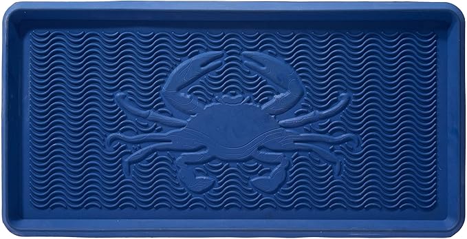 HF by LT Crab Rubber Boot Tray, 32 x 16 inches, One-Piece Seamless Construction, Durable Vulcanized Rubber, Year Round Use Indoors or Outdoors, Blue