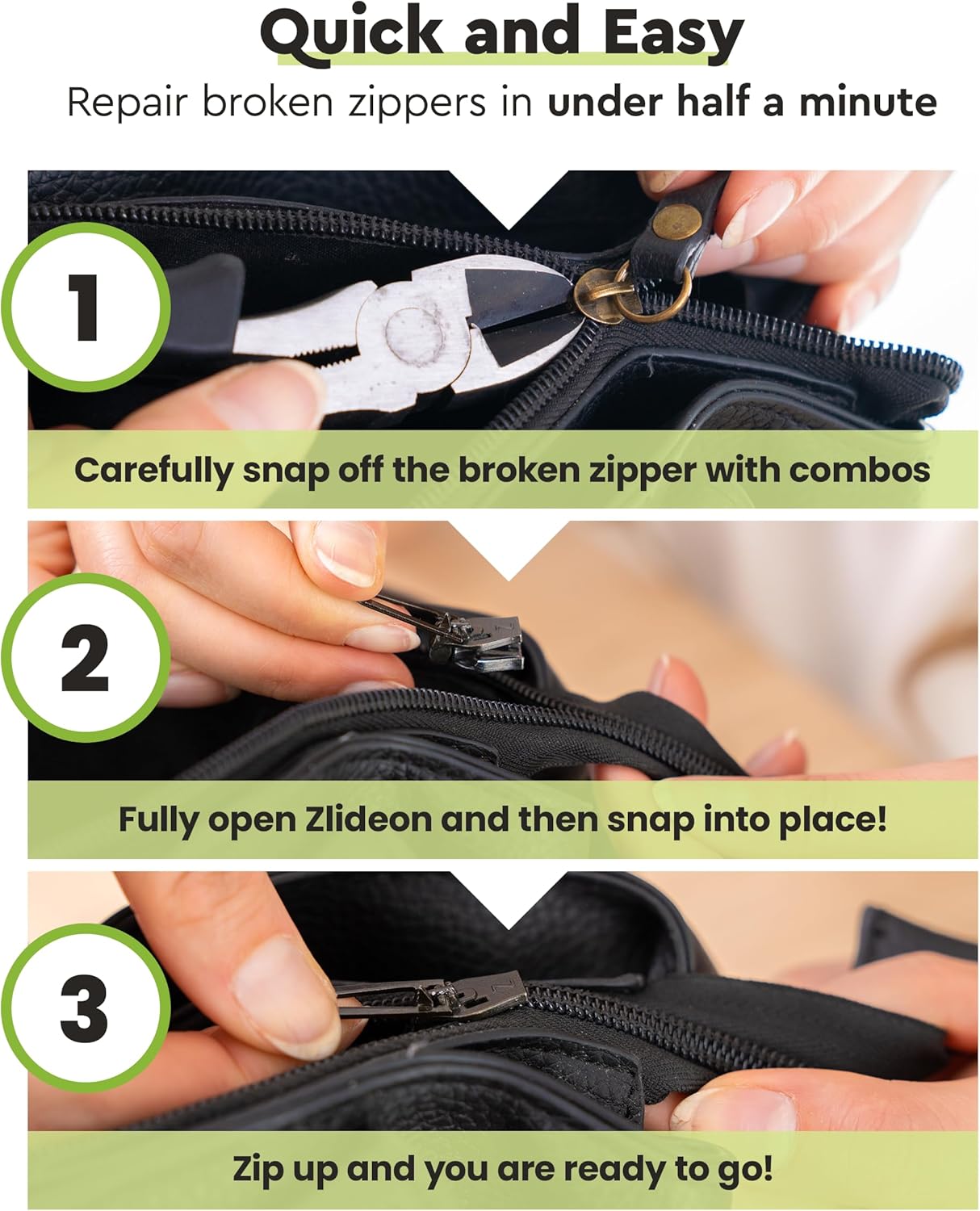 ZlideOn Zipper Pull Replacement - 1pcs, Silver, Narrow (L) - Instant Zipper Replacement Slider