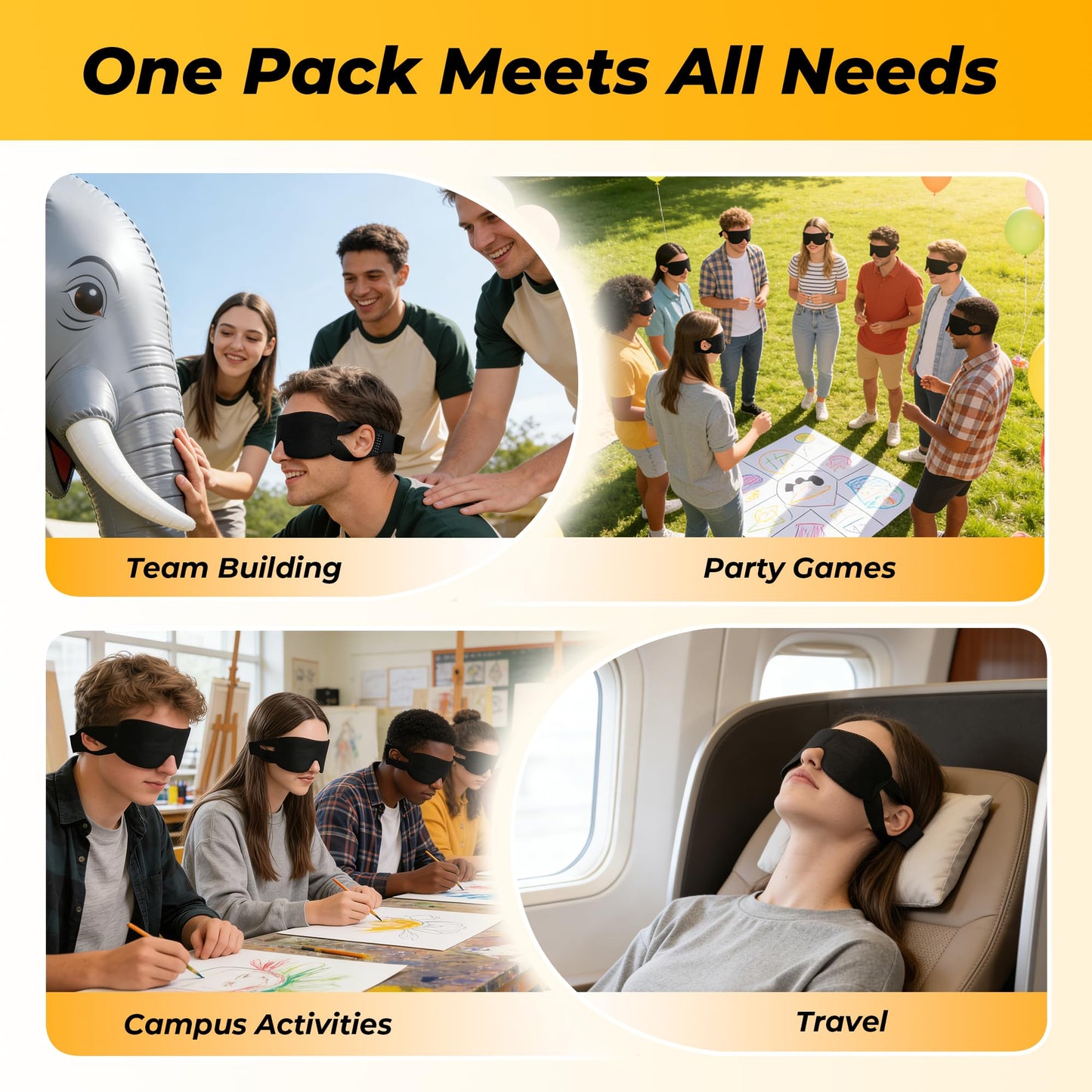 CROUVM 30 Pack Party Game Blindfolds, Disposable Blackout Sleep Masks Bulk for Men Women, Light Blocking Eye Mask for Team Building Adult Kids Activities Travel Sleeping