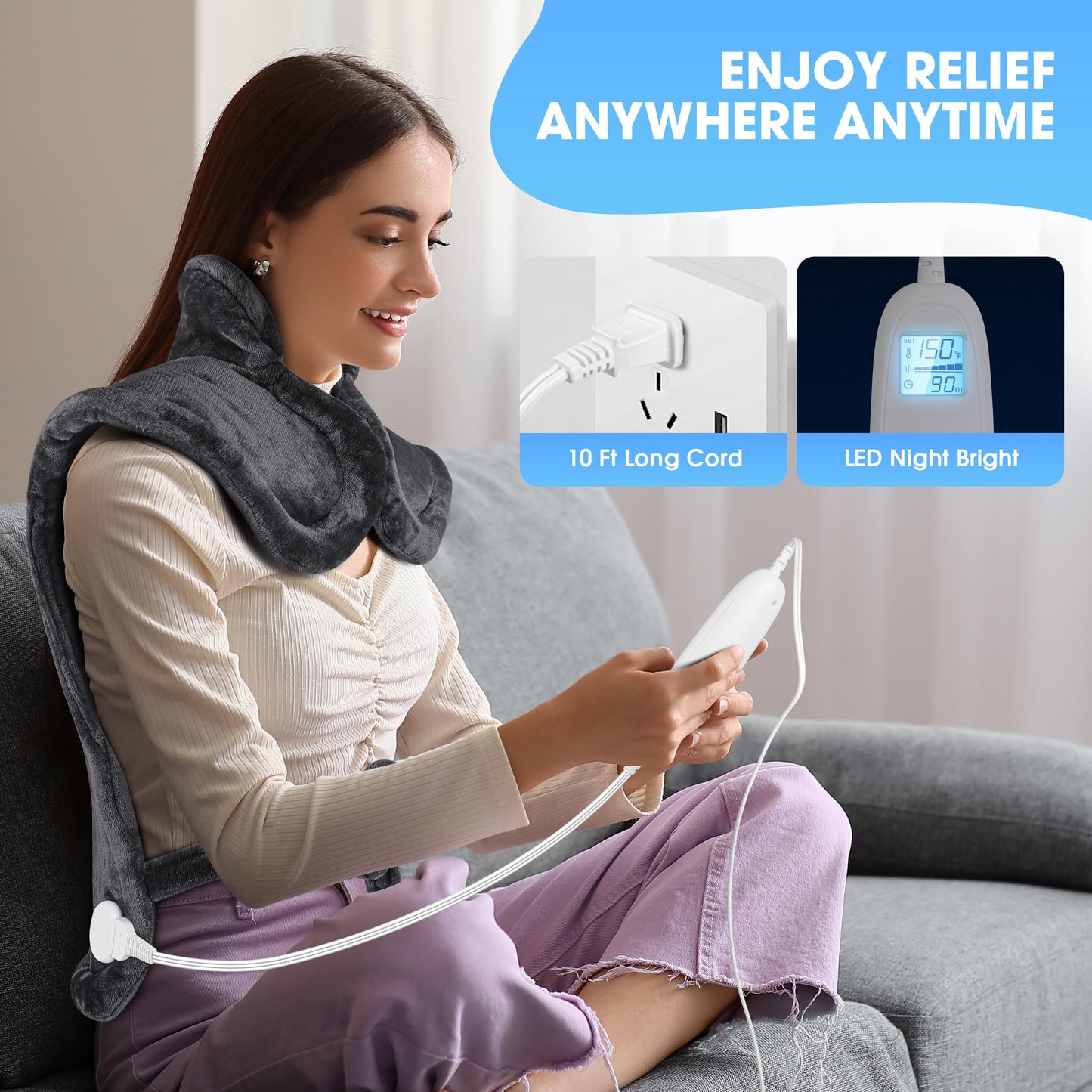 Heating Pad for Neck and Shoulders and Back Pain Relief, FLUFFYWARMTH Birthday Gifts for Women Men Mom Dad Elderly, Self Care Gifts for Her Him Wife Husband, Cozy 24"x33" Large Electric Heating Pad