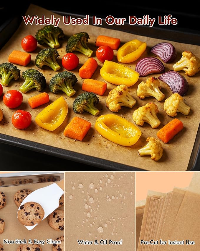 YQL 12x16 Inch 150PCS Disposable Pre-cut Parchment Paper Sheets, Unbleached Parchment Paper Liners, Non Toxic Rectangular Air Fryer Liners for Cookies, Bread, Roasting, Air Fryer and More