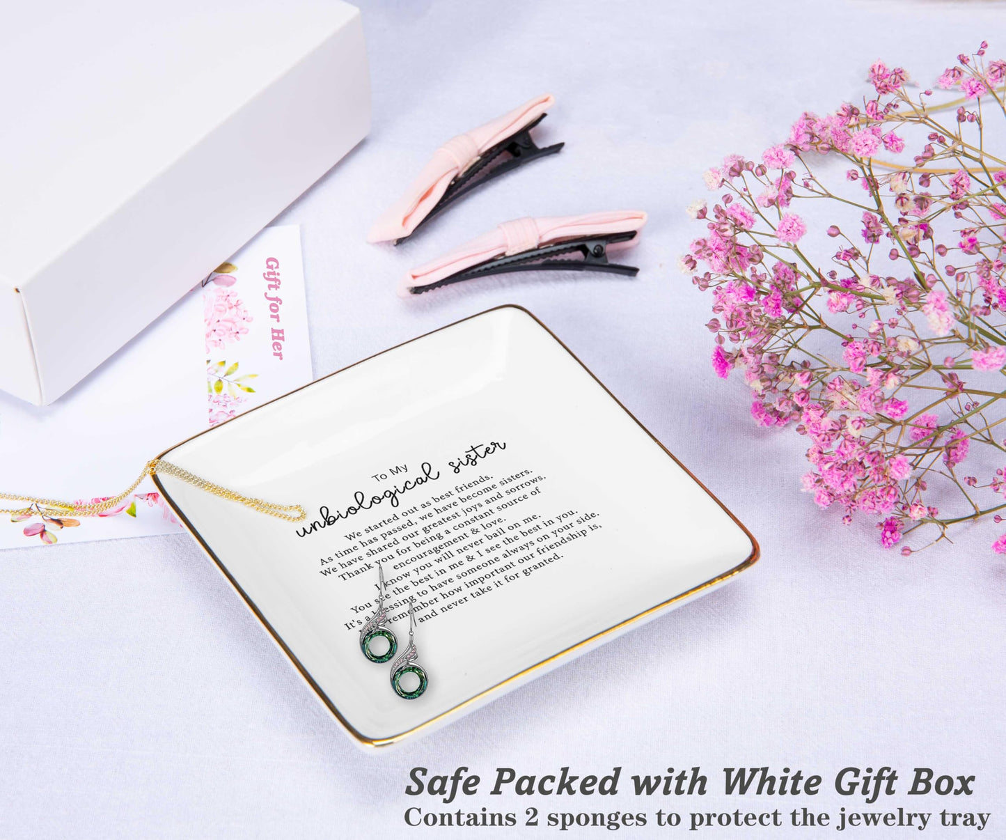 Friendship Present for Sister,Sis-in-Law-Best Friends-Recognition Affirmation Gratitude-Birthday Christmas Gifts for Bestie BFF-to My Unbiological Sister Gift- Jewelry Tray Trinket Holder Ring Dish