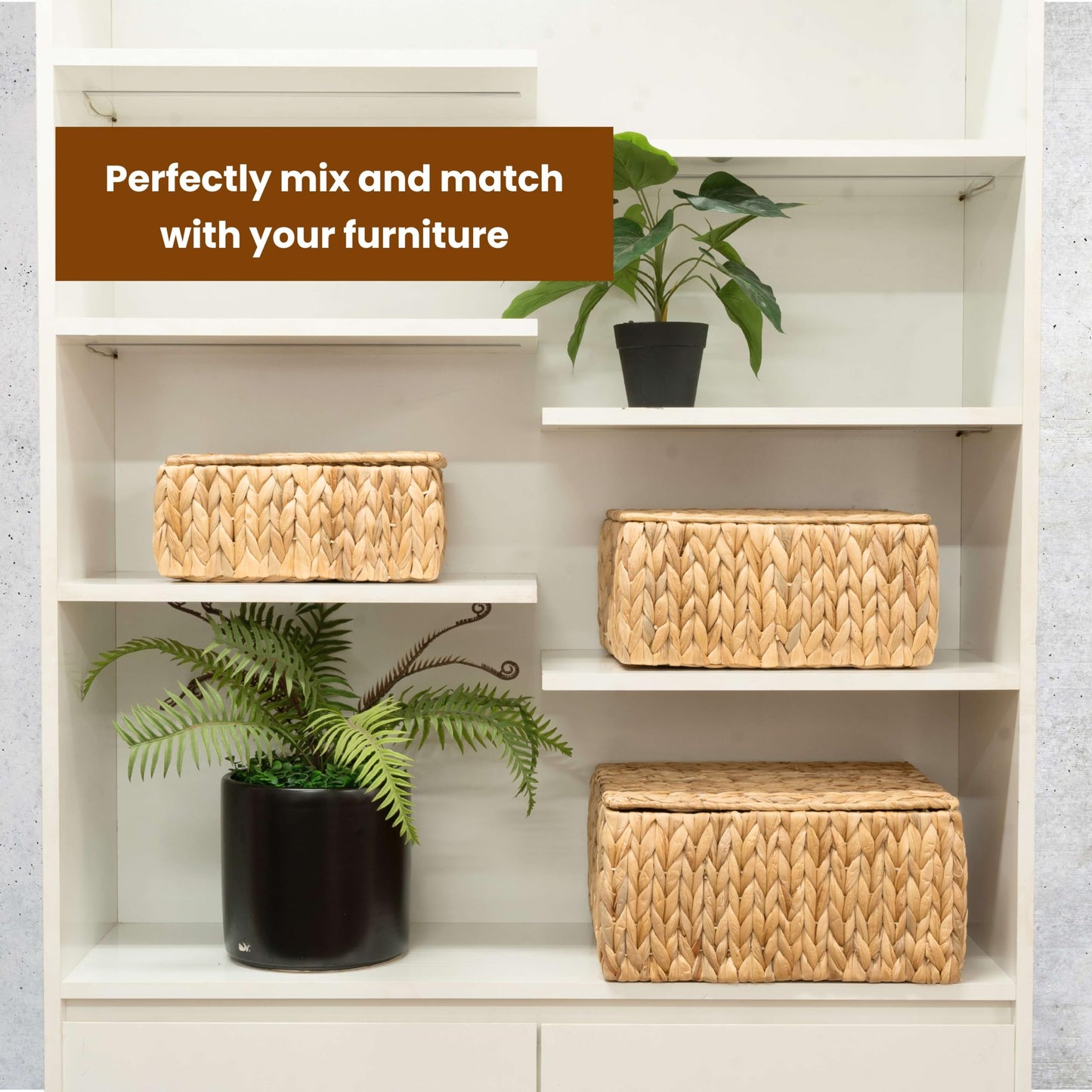 Wicker Storage Baskets with Lid, Set 3 Basket With Lid Decorative Storage Rectangle Wicker Storage Basket Large Rattan Storage Box Hyacinth Baskets