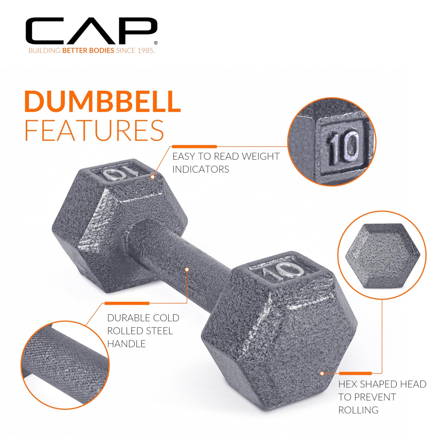 CAP Barbell Cast Iron Hex Dumbbell, Pair, 5 lb