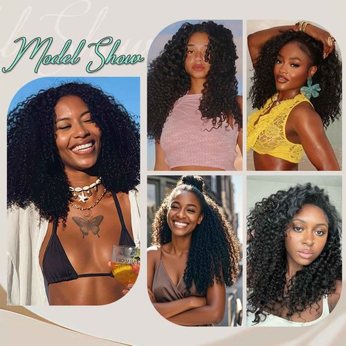 Kinky Curly Half Wig Human Hair 200% Density Headband Wig Upgrade 3 In 1 Half Wig with Drawstring Seamless Clip Ins Flip Over Wear Go Glueless Wigs 100% Human Hair for Women Beginner Friendly 16 Inch