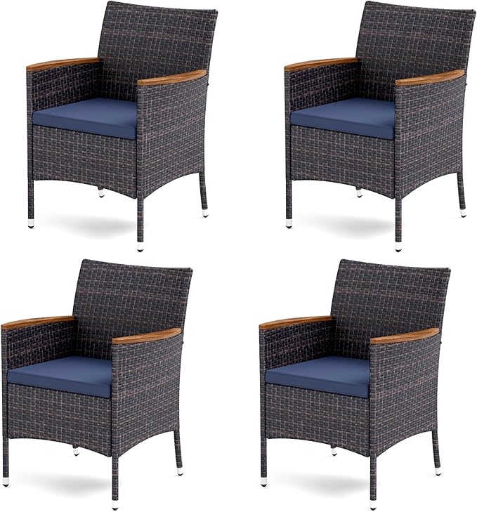 MFSTUDIO Outdoor Wicker Chairs Set of 4, Patio Rattan Dining Chair Set of 4 with Cushions, Wide Outdoor Dining Chairs for Outside Table, Porch