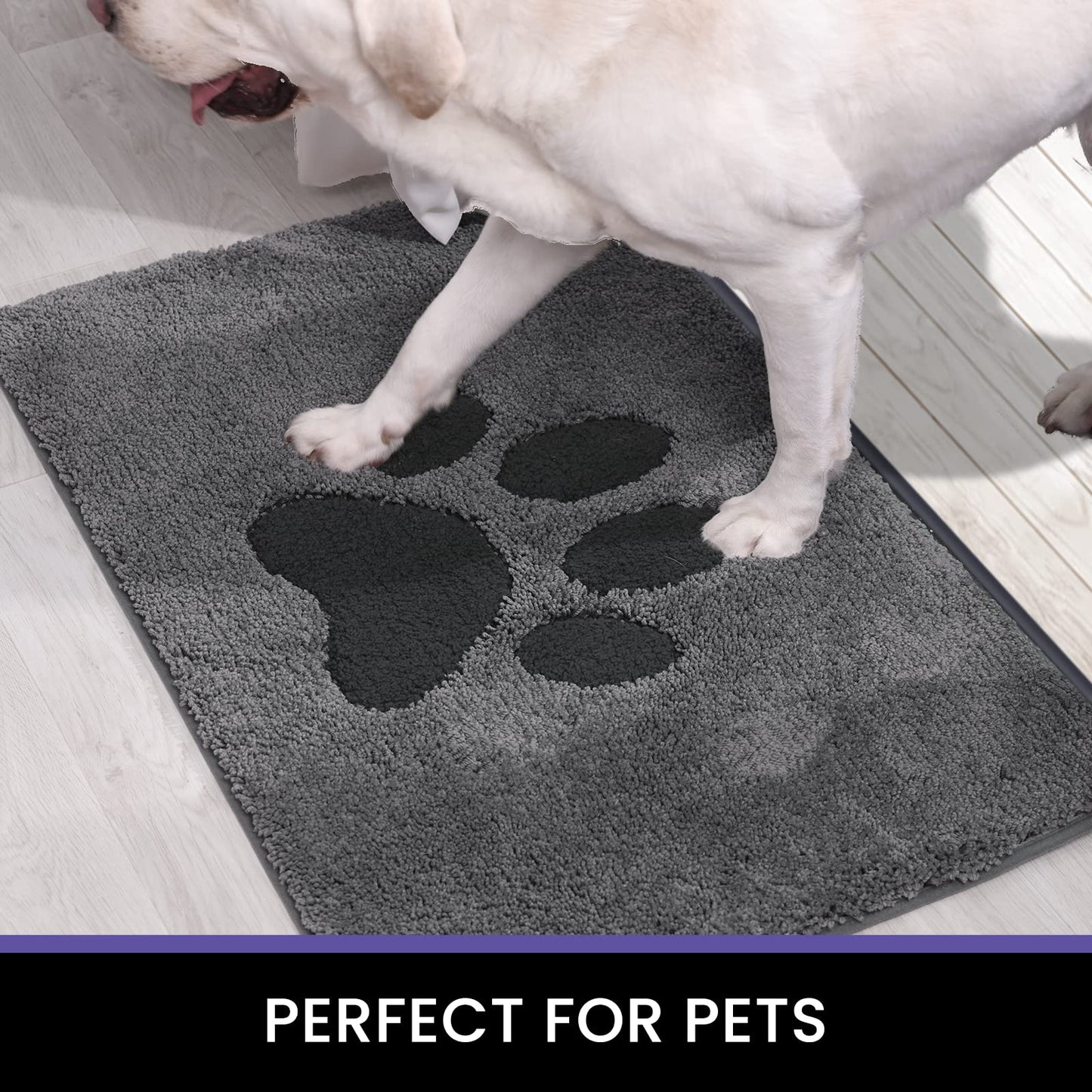Oiilores Door Mat Indoor, Dog Mats for Muddy Paws Super Absorbent, Low-Profile Entryway Rug with Non-Slip Backing, Washable Dirty Trapper Inside Entrance Doormat for Shoes, 24" x 36", Gray
