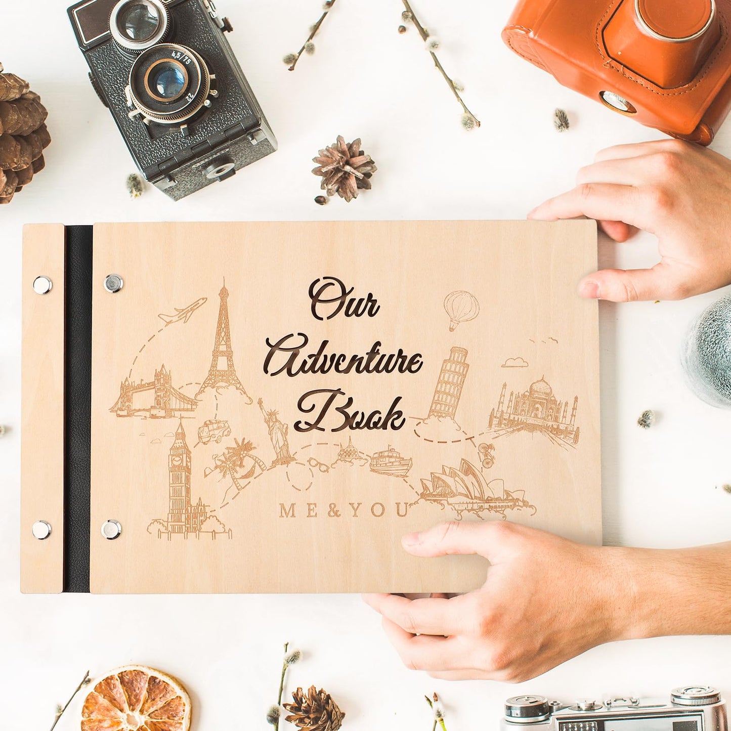 Our Adventure Book Scrapbook Photo Album Travel Journal Book - Anniversary Wedding Bridal Shower Gifts for Bride Couple Newlyweds - Travel Diary Journal Scrap Book Kit for Couples Boyfriend Girlfriend