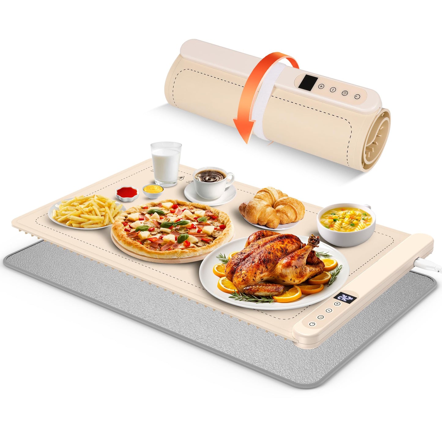 Warming Mat for Food, Electric Warming Tray for Parties Buffet, Graphene 3S Rapid Full-Surface Heating Mat with 8 Levels Adjustable Temp and 12 Hours Timer, Food Warming Pad with Heat-Insulating Mat