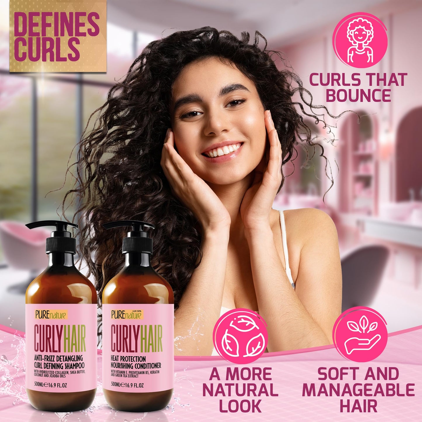 Curly Hair Shampoo and Conditioner Set - Sulfate Free and Color Safe - For Wavy, Frizzy, Fine, Black and Permed Styles - Moistur