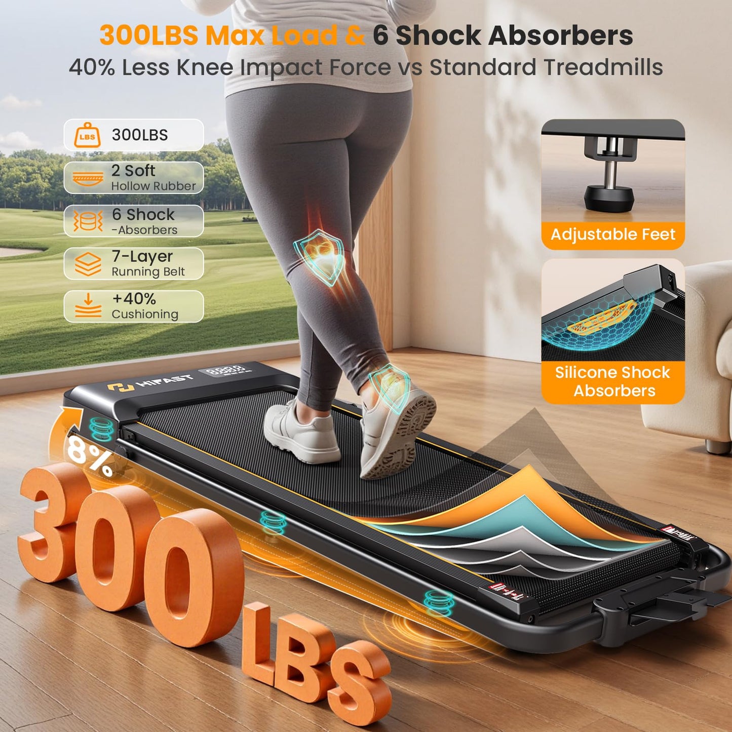 Hifast Walking Pad Treadmill, 3 in 1 Foldable Under Desk Treadmills for Home Office, Small Walking Pad with Incline Handle Bar, 300lbs Capacity 2.5HP Portable Running Machine with APP Remote Control