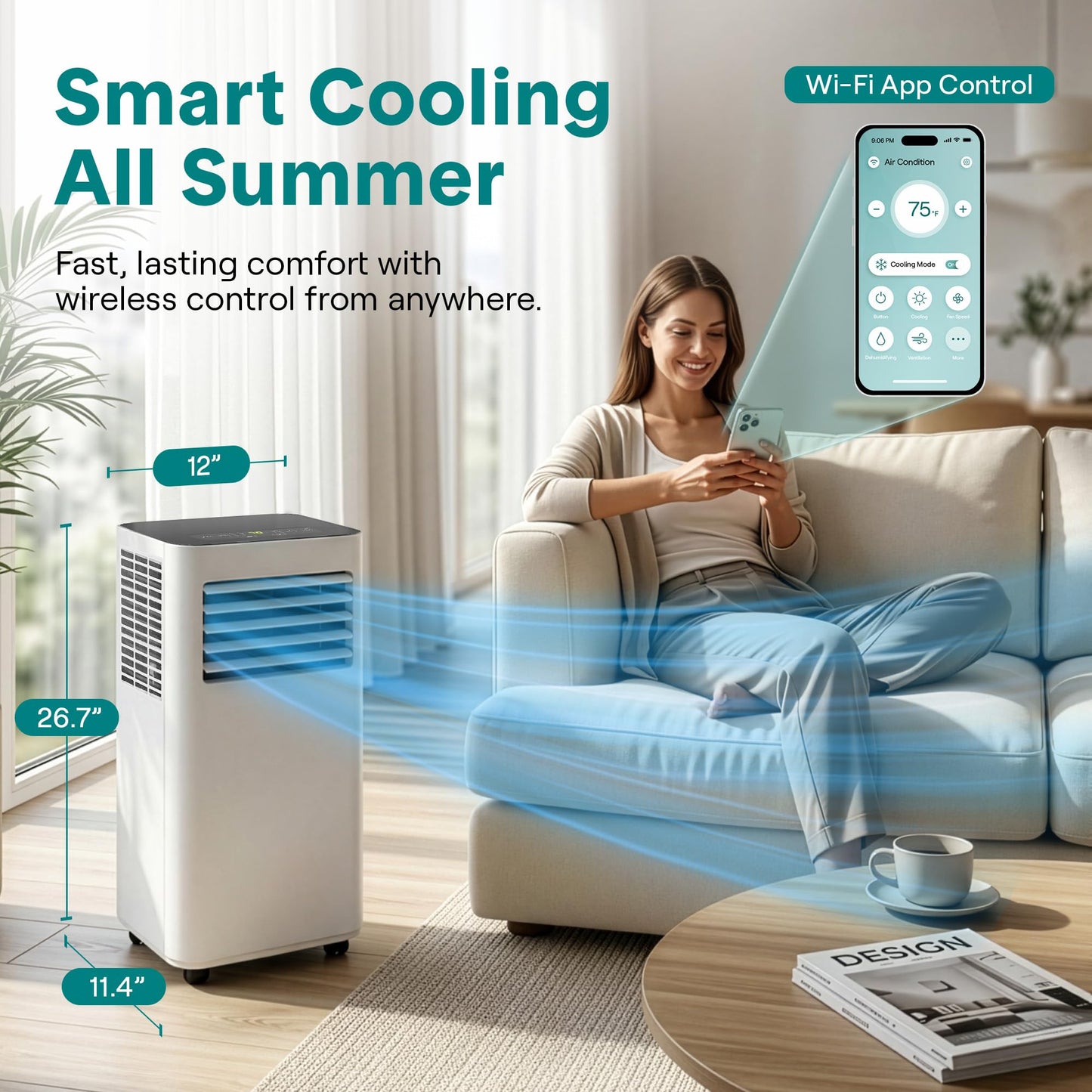 SereneLife Small Air Conditioner Portable 8,000 BTU with Built-in Dehumidifier - Portable AC unit for rooms up to 350 sq ft - WiFi app + Remote Control, Window Mount Exhaust Kit