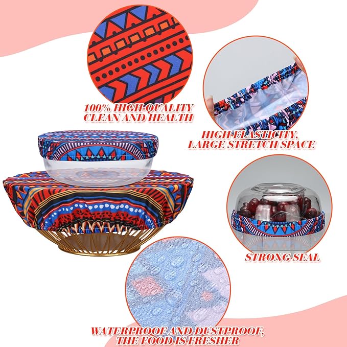Patelai 10 Pcs Bowl Covers Reusable in 5 Size Stretch Cloth Fabric Elastic Food Storage Bowl Covers Bread Sourdough Lids for Proofing Food Fruits Leftover(Multicolor,Fresh Style)