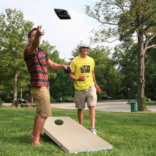 Fubgrly 4 Feet x 2 Feet Solid Wood Premium Cornhole Game Set, Includes 8 Corn Hole Toss Bags, Whiteboard Cornhole Boards