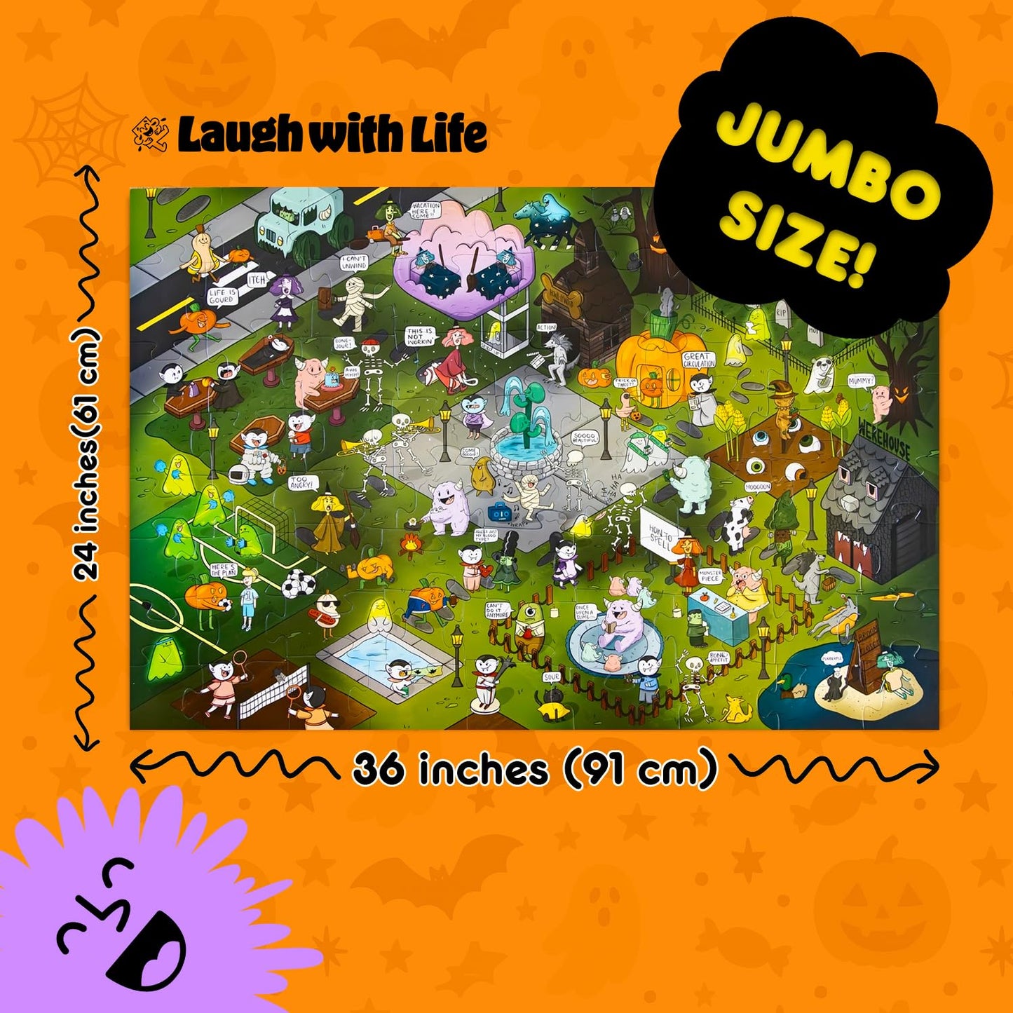 Laugh with Life Halloween Joke Puzzle – 72pcs Halloween-Themed Kids Jigsaw Puzzle for Adults, Extra Large Floor Puzzles for Kids Ages 5+, Fun Adult Puzzles & Toddler Educational Toys (24" x 36")
