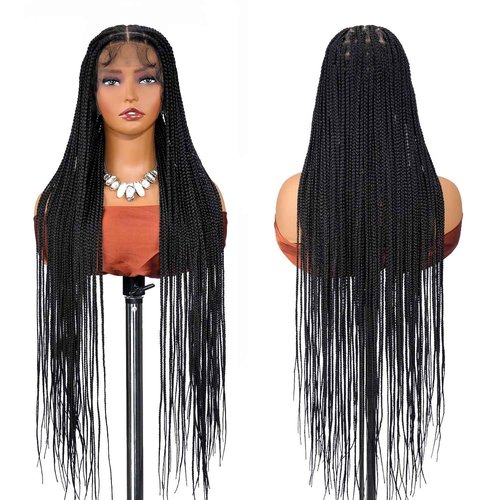 SUPERNOVA 36 Inch Knotless Box Braided Wigs With Baby Hair For Black Women Square Synthetic Hair 13x7 Lace Front Braided Wig And Half Back Double Lace Boho Braids Wig