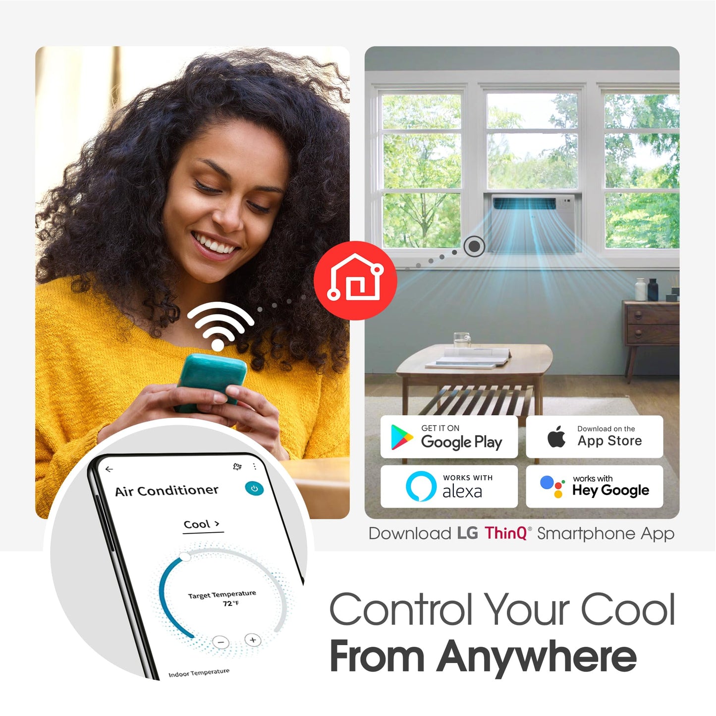 LG 14000 BTU Window Air Conditioner Energy Saving Dual Inverter Remote Control WiFi Enabled Works w/LG ThinQ, Alexa Washable Filer Ultra-Quiet Cools 700 Sq.Ft. for Large Room AC Unit White LW1522FVSM